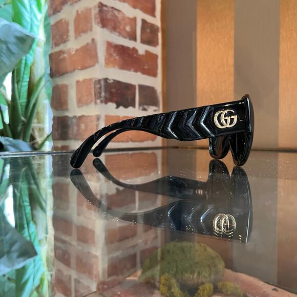 Gucci GG0808S 001 Marmont Black Round Cat Eye Acetate Sunglasses - Picture 5 of 11